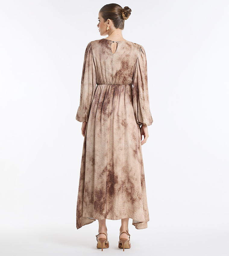 Patterned Balloon Sleeves Maxi Dress