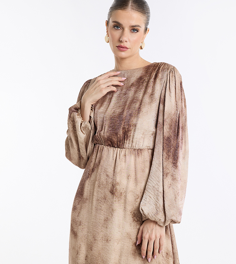 Patterned Balloon Sleeves Maxi Dress
