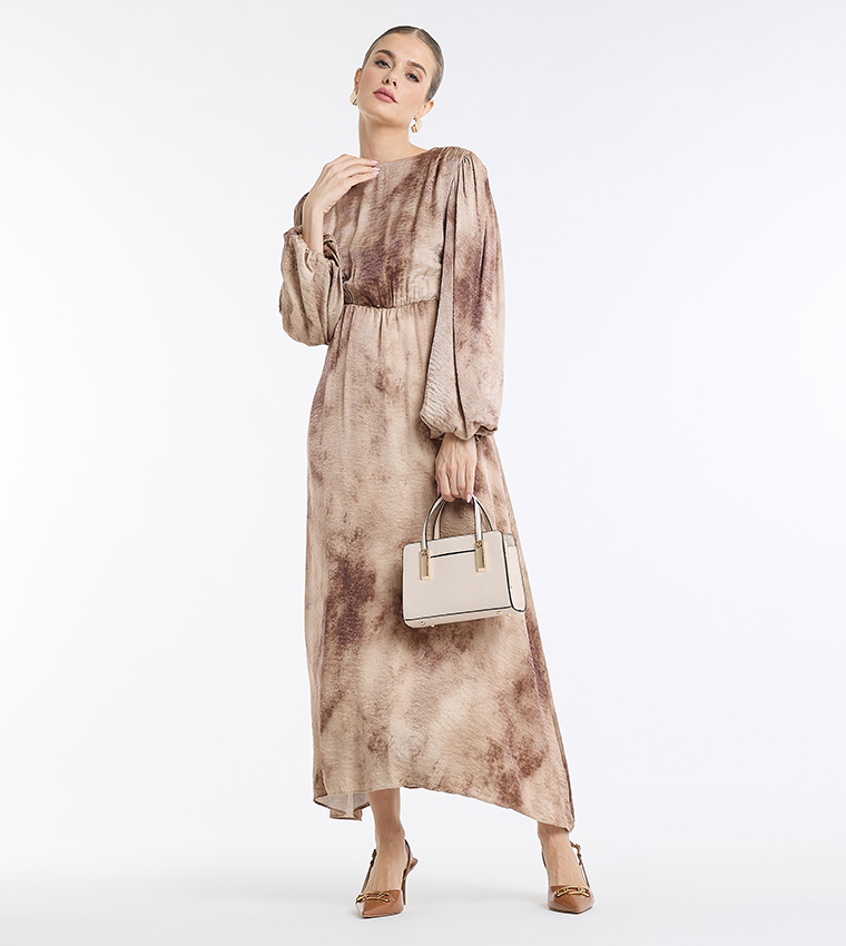 Patterned Balloon Sleeves Maxi Dress