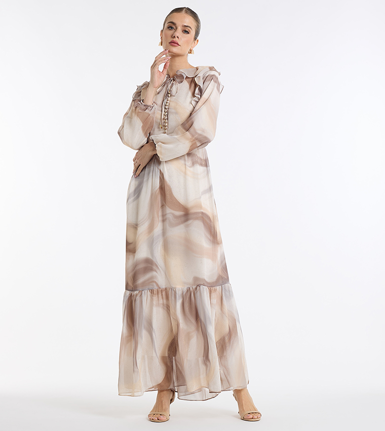Buy BCBG Patterned Long Sleeves Maxi Dress In Multiple Colors