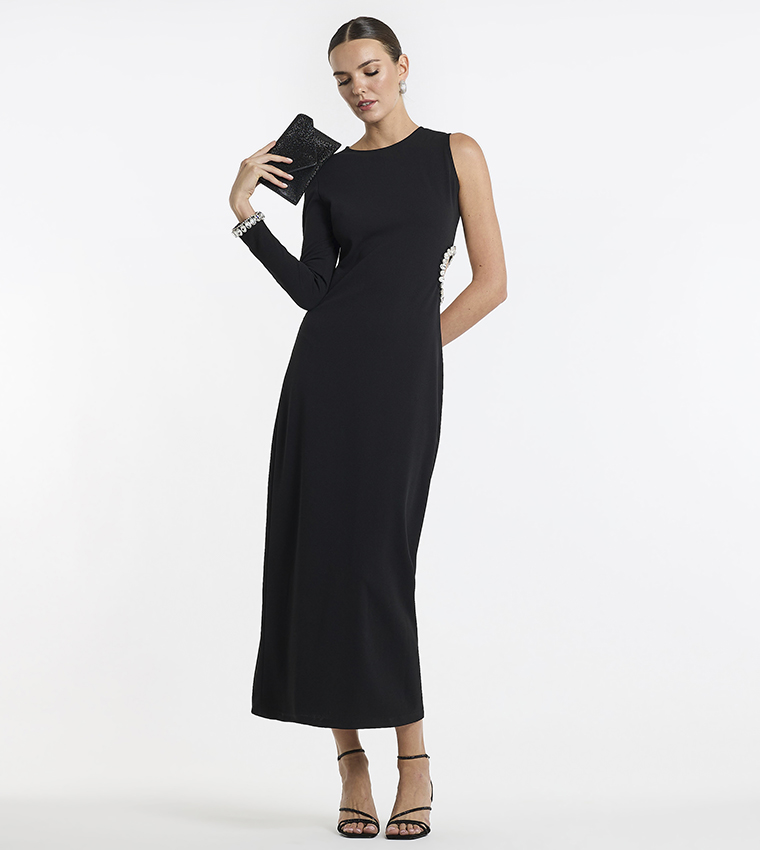 Buy BCBG Embellished One Shoulder Midi Dress In Black | 6thStreet Oman Buy BCBG Embellished One Shoulder Midi Dress In Black | 6thStreet Oman