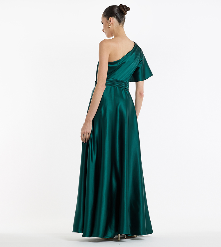 Belted One Shoulder Evening Gown