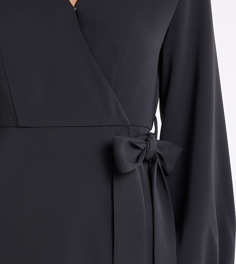 Tie Detail Long Sleeves Wrap Midi Dress