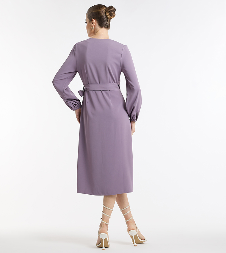 Tie Detail Long Sleeves Wrap Midi Dress