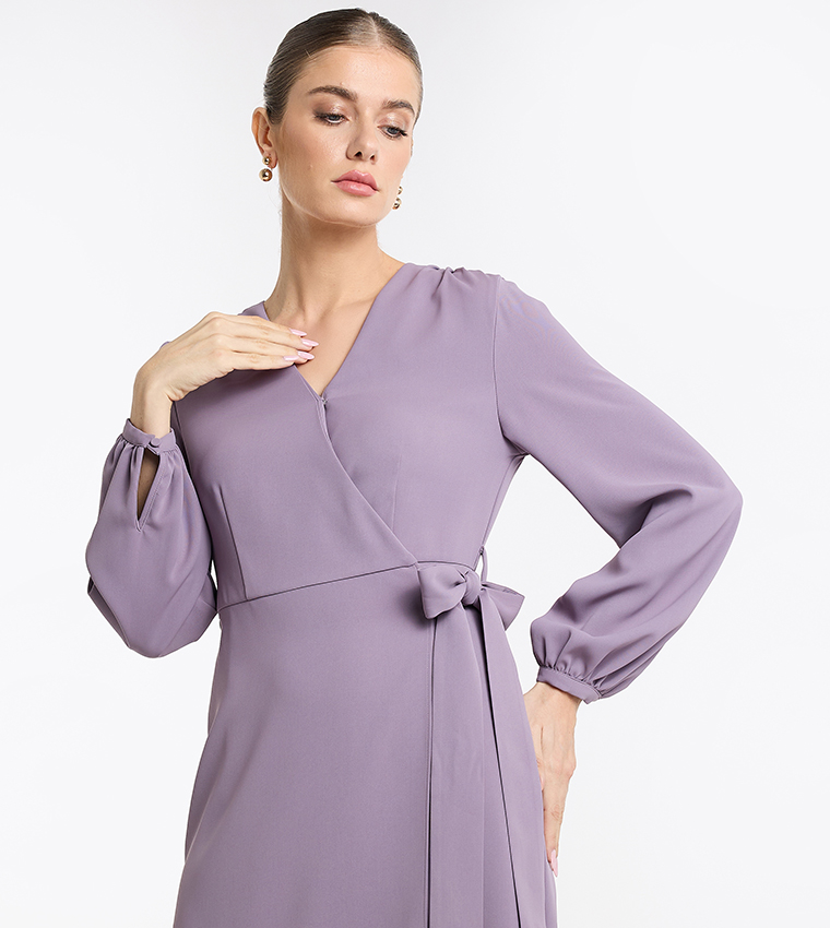 Tie Detail Long Sleeves Wrap Midi Dress