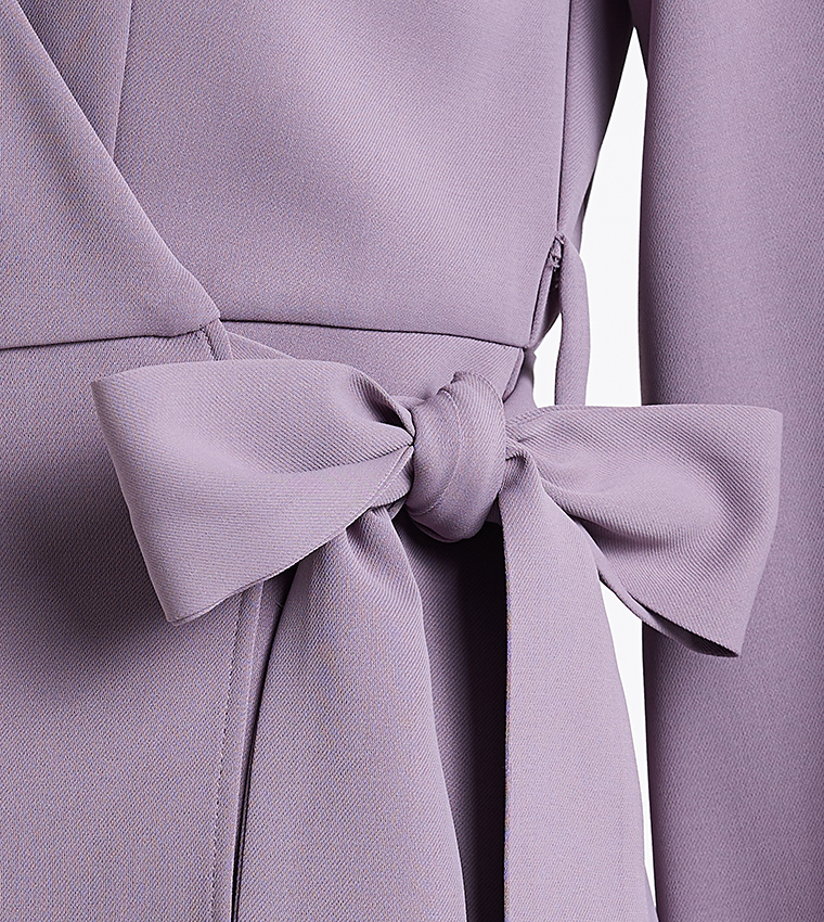 Tie Detail Long Sleeves Wrap Midi Dress