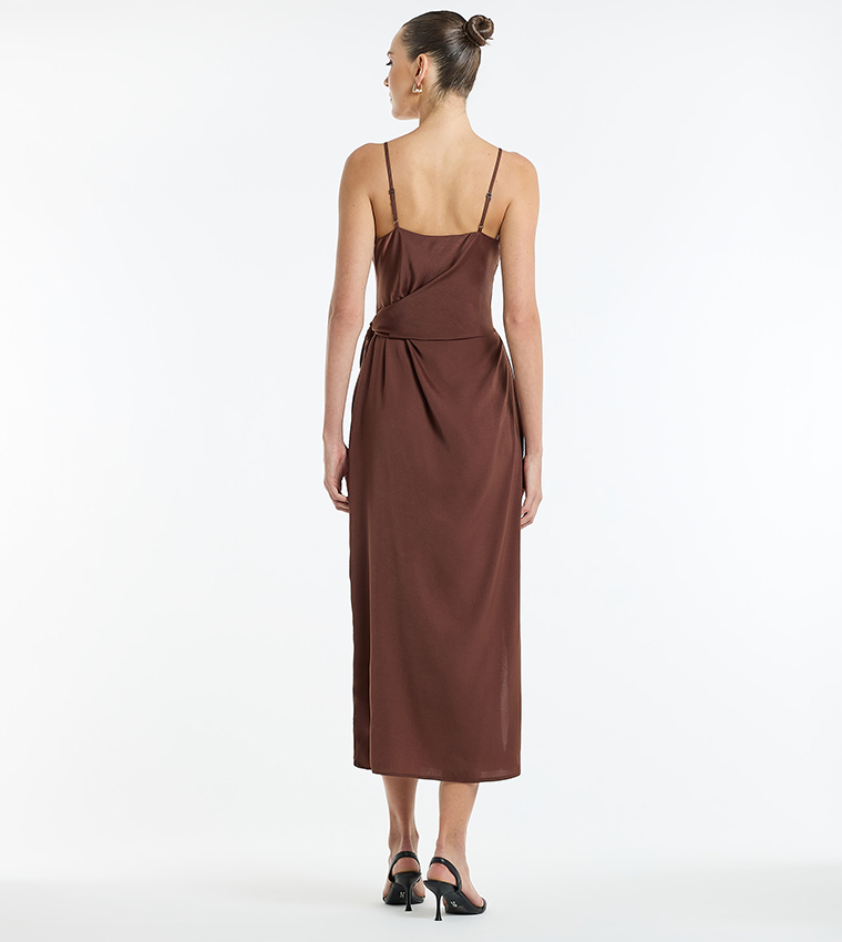 Tie Detail Strappy Satin Dress
