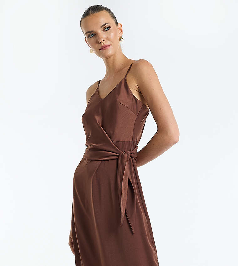Tie Detail Strappy Satin Dress