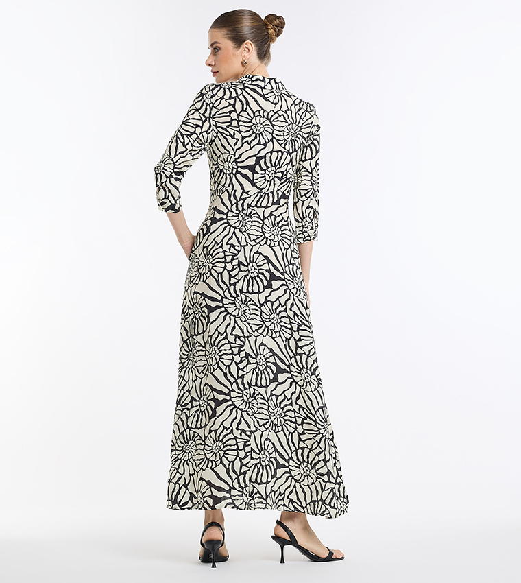 Abstract Printed 3/4 Sleeves Shirt Dress