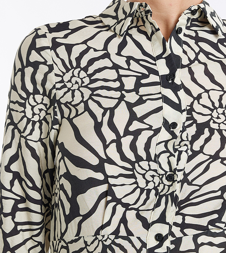 Abstract Printed 3/4 Sleeves Shirt Dress