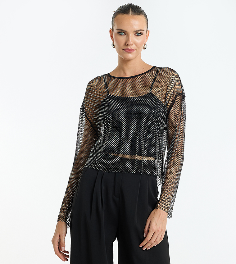 Mesh Studded Crop Top