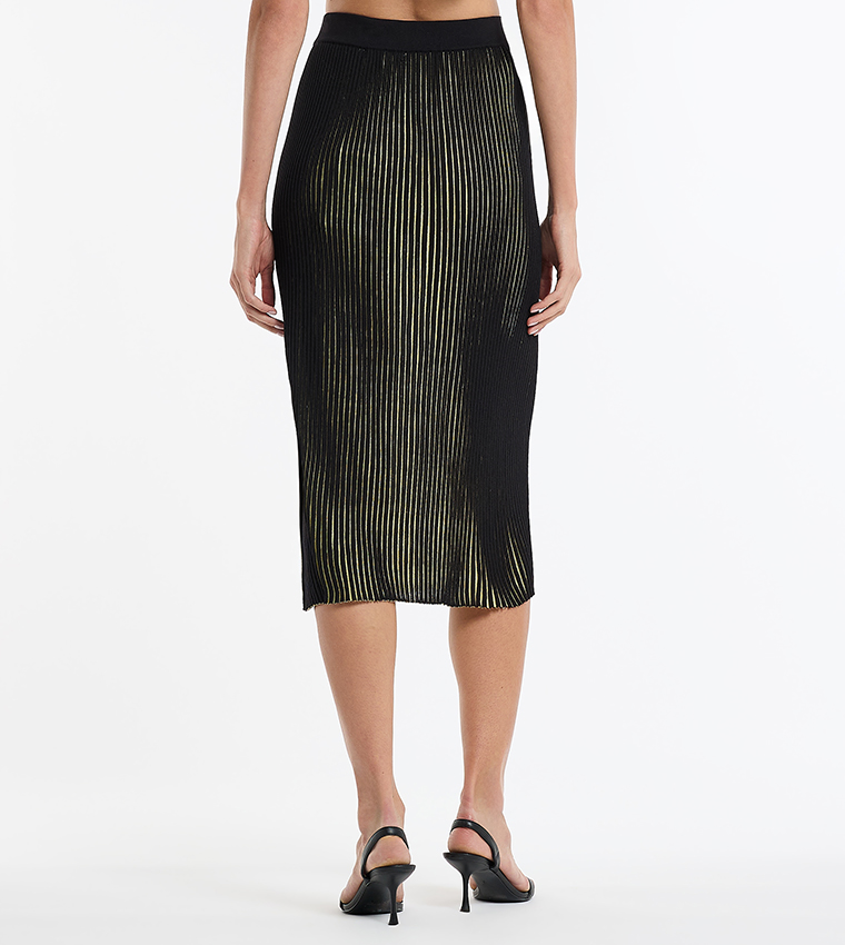 Ribbed Midi Skirt with Side Slit