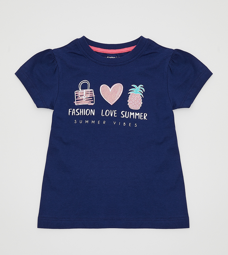 تي شيرت بياقة مستديرة وطبعة رسومات