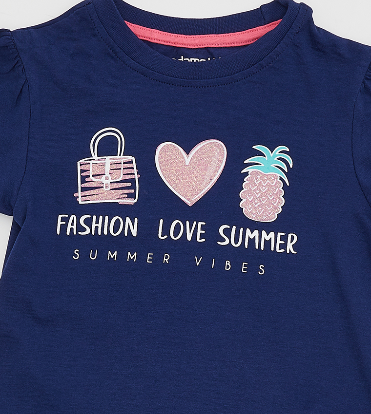 تي شيرت بياقة مستديرة وطبعة رسومات