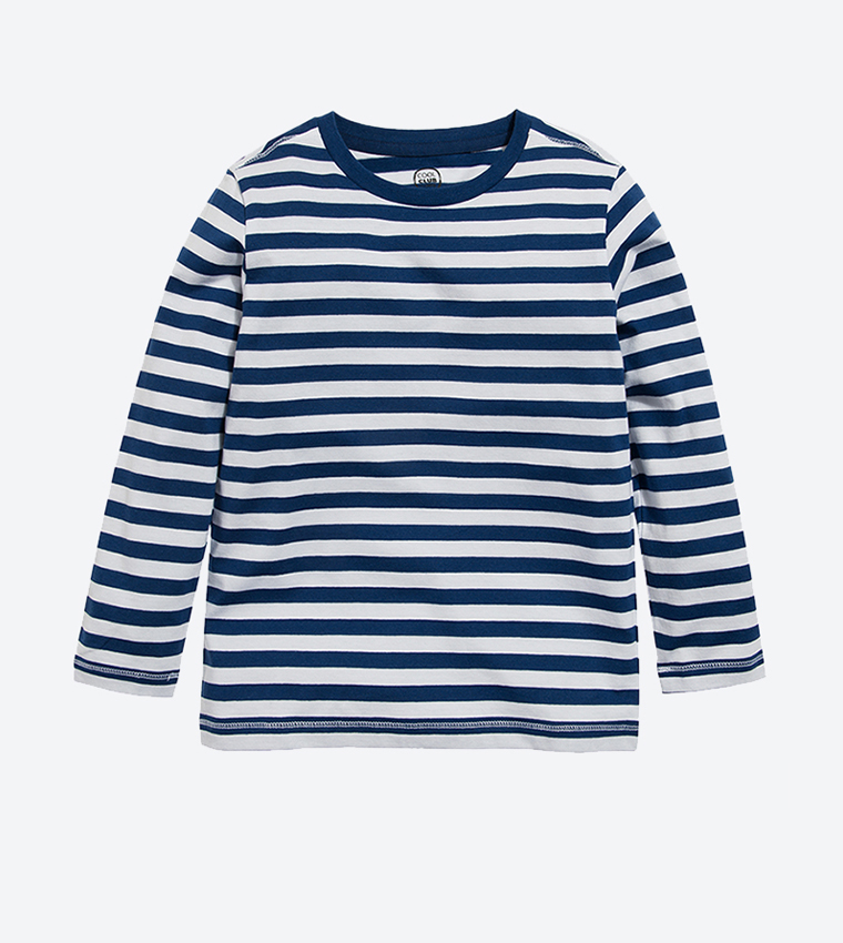 Buy R&B Kids Long Sleeve Round Neck Horizontal Striped T Shirt