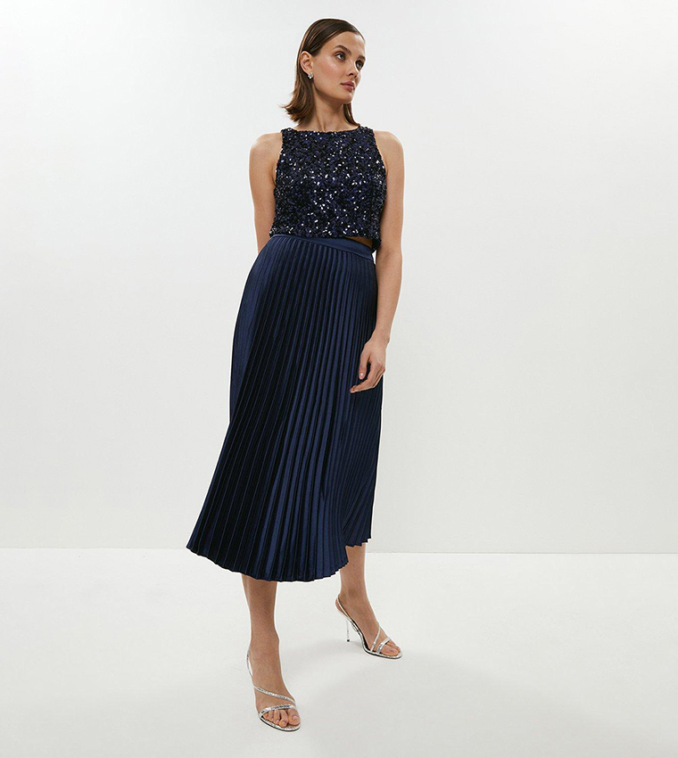 Buy Coast Satin Pleated Midi Skirt In Navy 6thStreet UAE