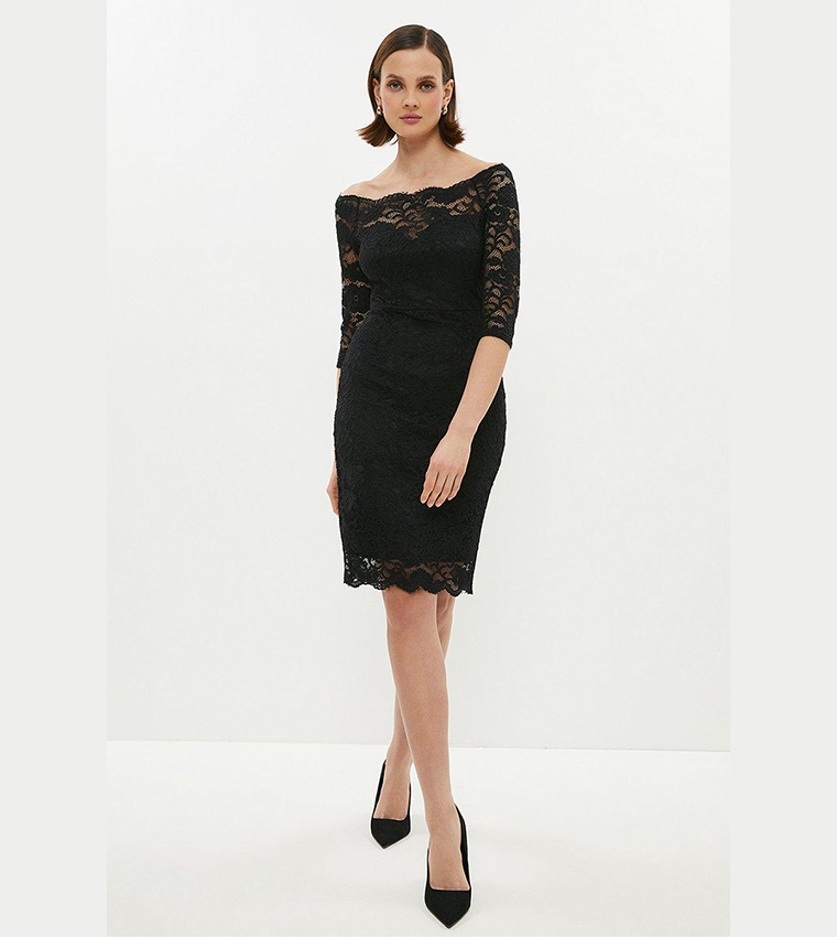 Buy Coast Bardot Lace Midi Dress In Black | 6thstreet Qatar
