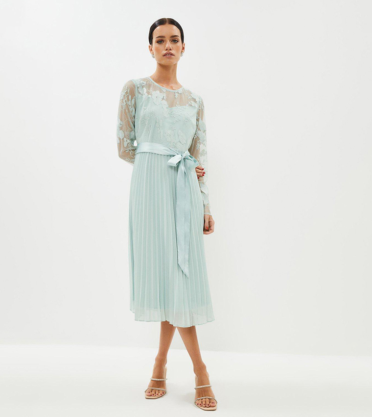 Buy Coast Embroidered Pleated Skirt Midi Dress In Sage 6thStreet UAE