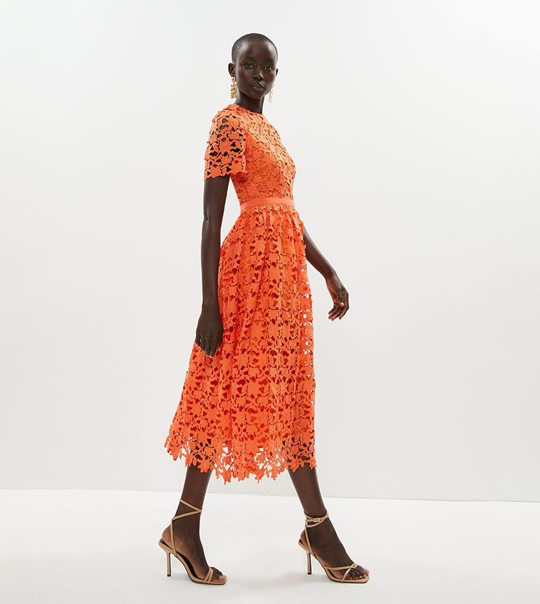 Orange lace midi dress hotsell