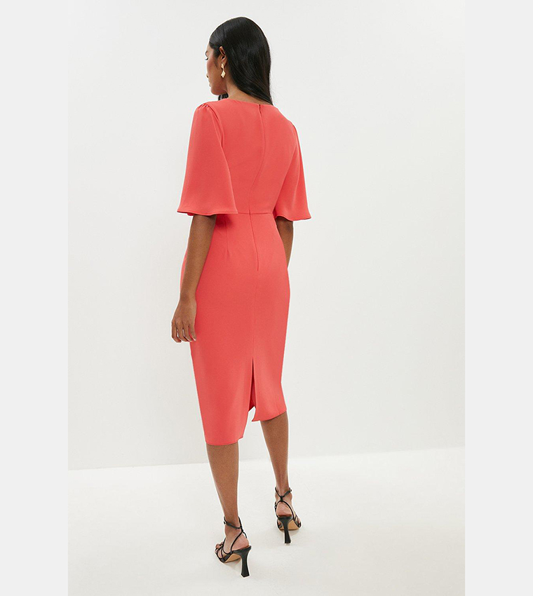 Buy Coast Drape Detail Pencil Dress In Coral 6thStreet Kuwait