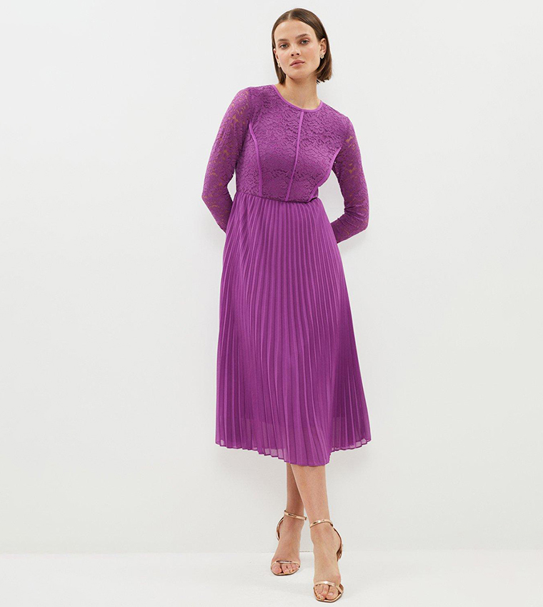 Buy Coast Lace Top Pleated Skirt Dress In Magenta 6thStreet Kuwait