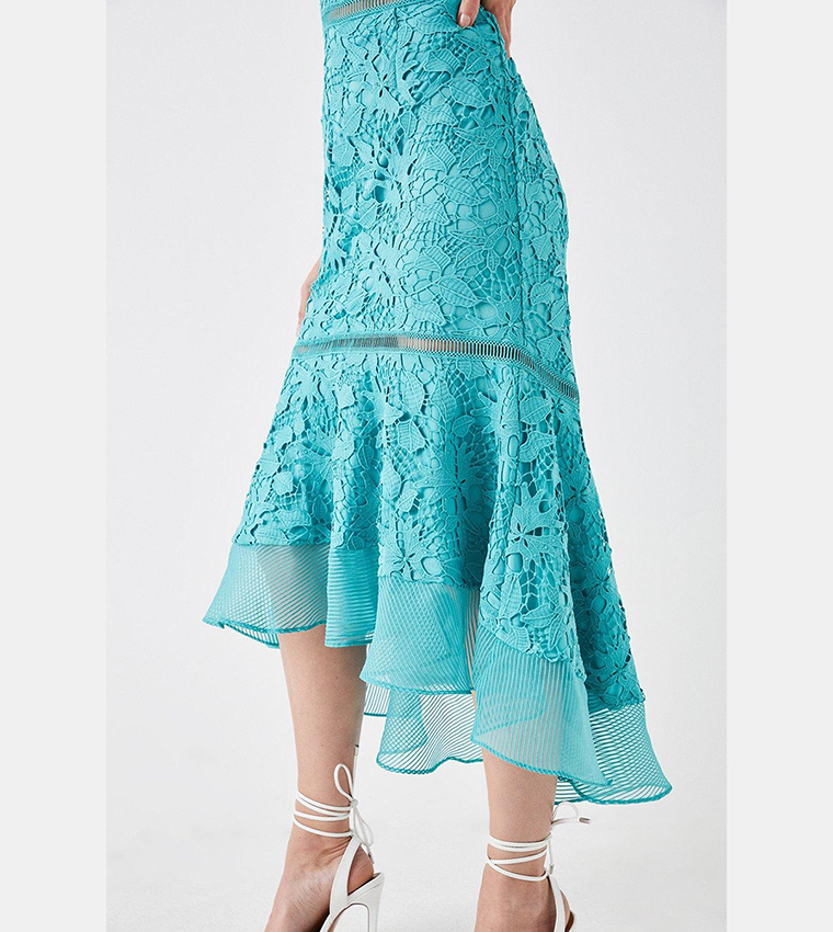 Buy Coast Organza Hem And Sleeves Lace Dress In Teal | 6thstreet Oman