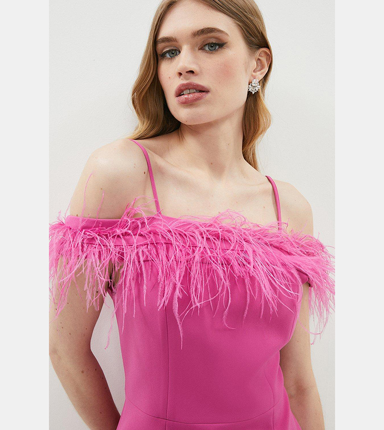 Buy Coast Feather Trim Bardot Mini Dress In Hot Pink 6thStreet Kuwait