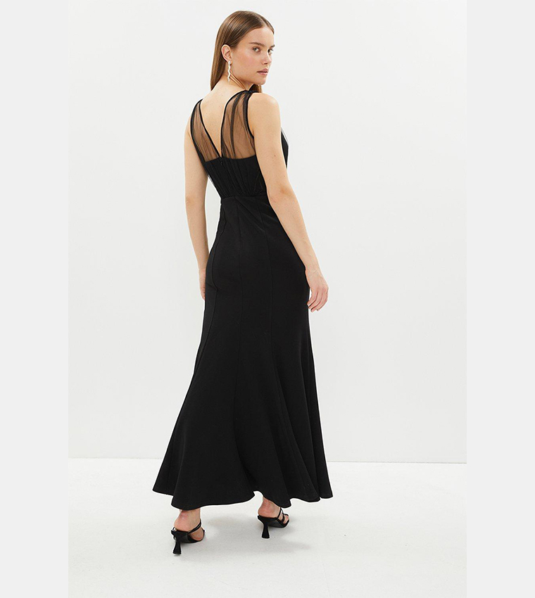 Buy Coast V Neck Sheer Over Layer Fishtail Maxi Dress In Black ...