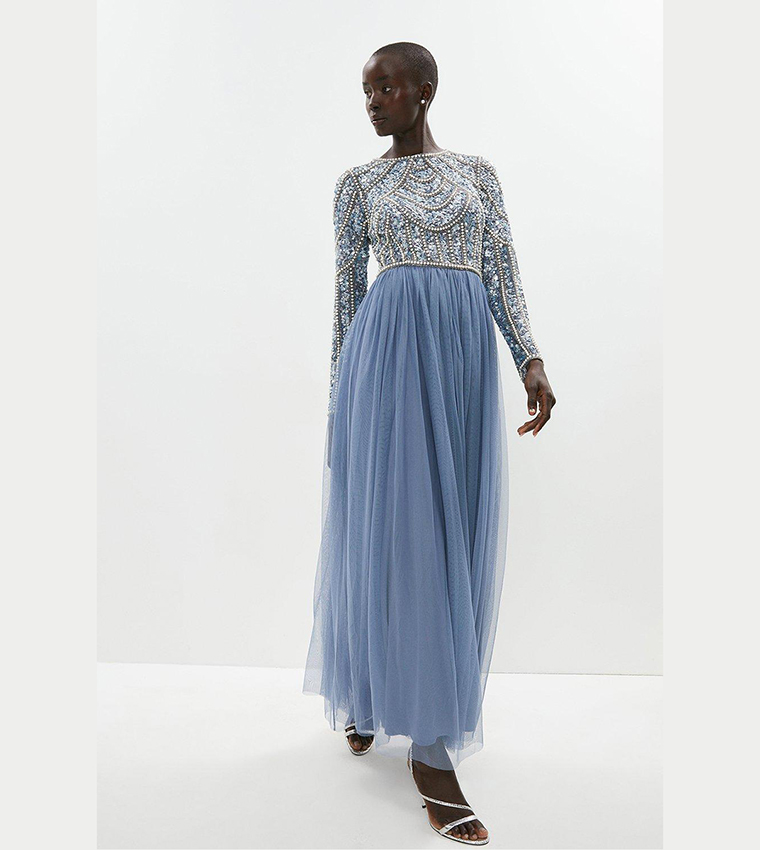 Pearl Embellished Bodice Bridesmaids Tulle Skirt Dress
