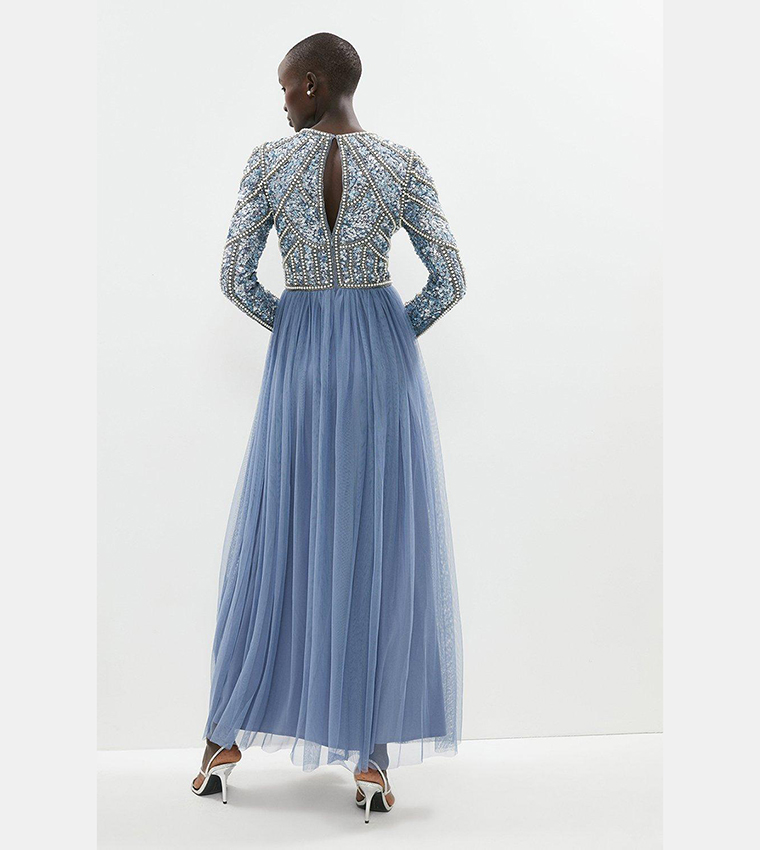 Pearl Embellished Bodice Bridesmaids Tulle Skirt Dress