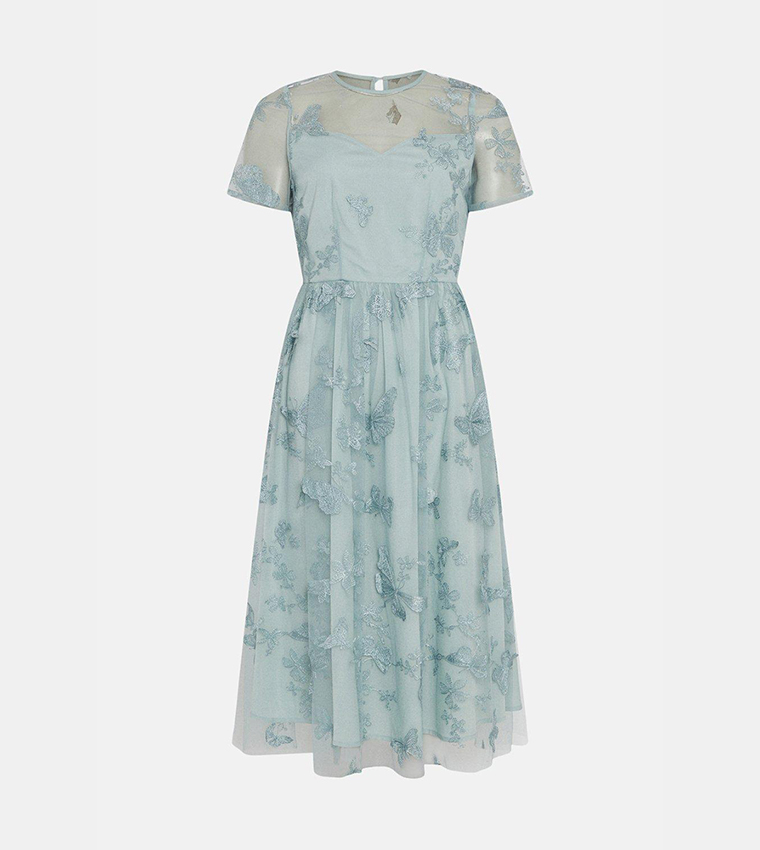 Buy Coast 3d Embroidered Butterfly Mesh Midi Dress In Blue 6thStreet UAE