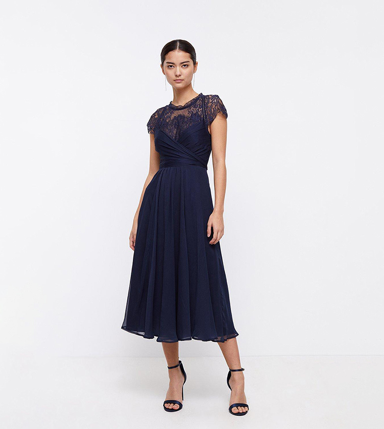 Buy Coast Lace Cross Over Front Chiffon Midi Dress In Navy 6thStreet Saudi Arabia