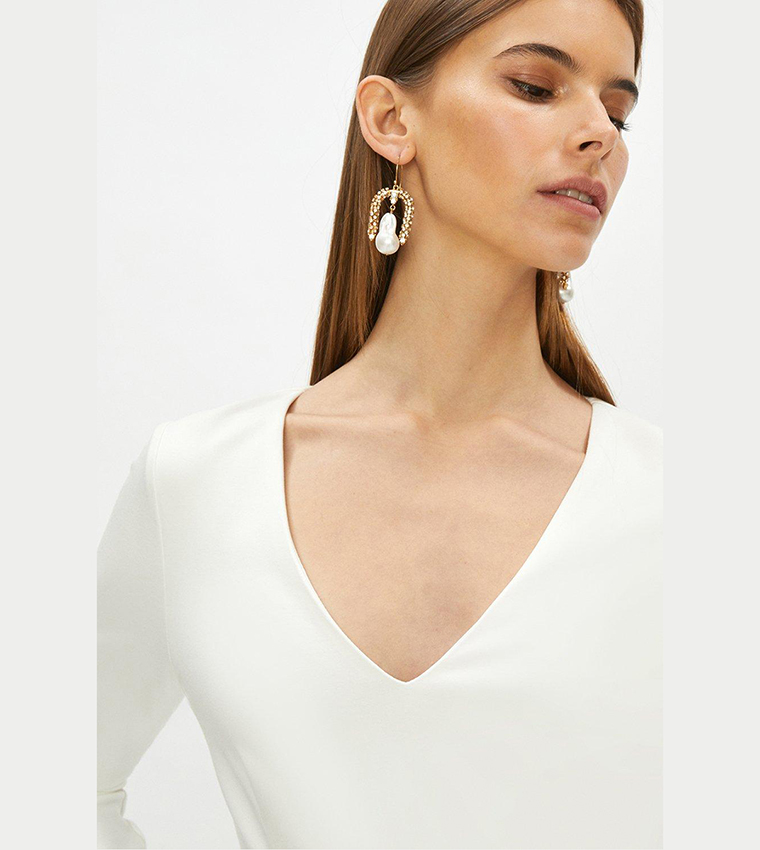 V Neck Full Skirt Midi Dress