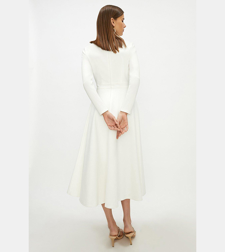 V Neck Full Skirt Midi Dress