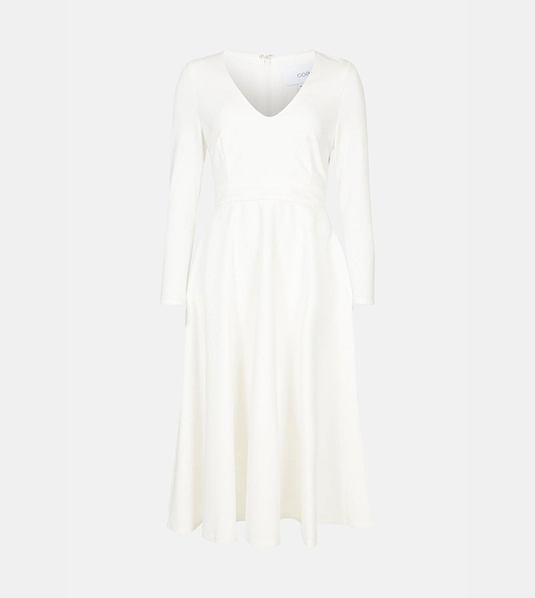 V Neck Full Skirt Midi Dress