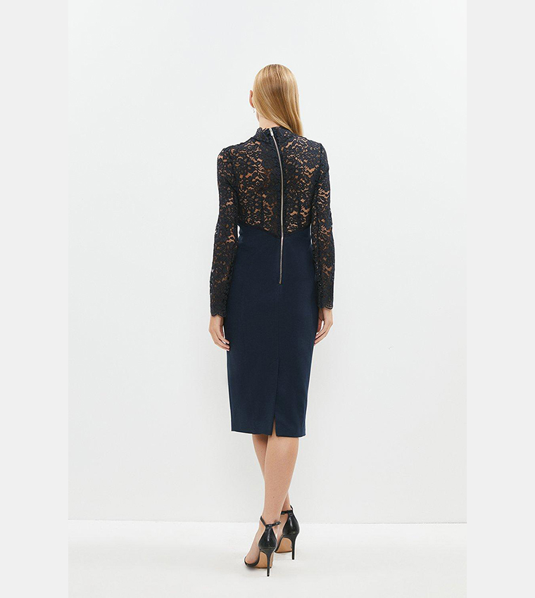 Premium Lace Top Pencil Skirt Midi Dress
