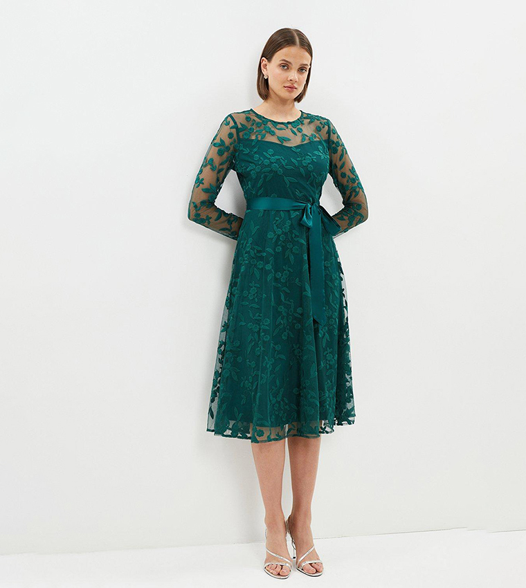 Buy Coast All Over Embroidered Long Sleeves Midi Dress In Forest |  6thstreet Qatar