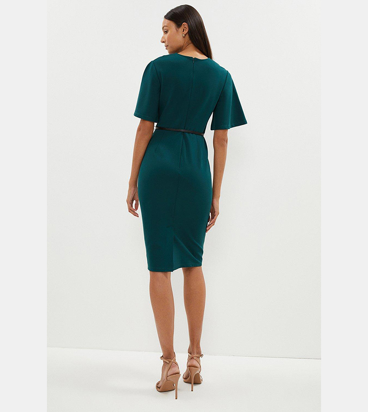 Buy Coast Wrap Top Ponte Flare Sleeves Pencil Dress In Green | 6thStreet Qatar Buy Coast Wrap Top Ponte Flare Sleeves Pencil Dress In Green | 6thStreet Qatar