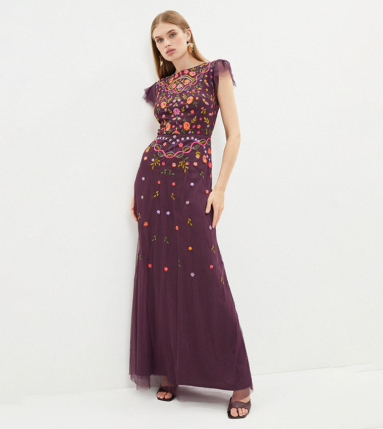 Buy Coast Flutter Sleeves All Over Embroidered Maxi Dress In Burgundy | 6thstreet Saudi Arabia Buy Coast Flutter Sleeves All Over Embroidered Maxi Dress In Burgundy | 6thstreet Saudi Arabia