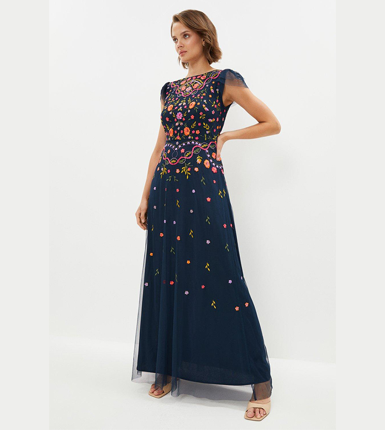 Buy Coast Flutter Sleeves All Over Embroidered Maxi Dress In Navy | 6thStreet Kuwait Buy Coast Flutter Sleeves All Over Embroidered Maxi Dress In Navy | 6thStreet Kuwait