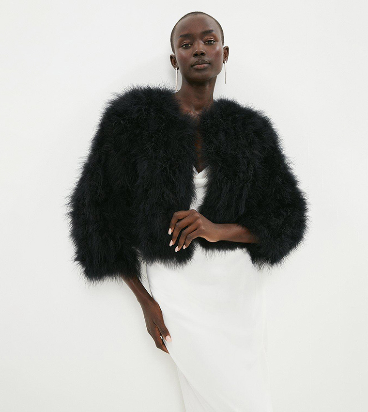 Buy Coast Cropped Premium Feather Jacket In Black 6thStreet UAE - Main Image