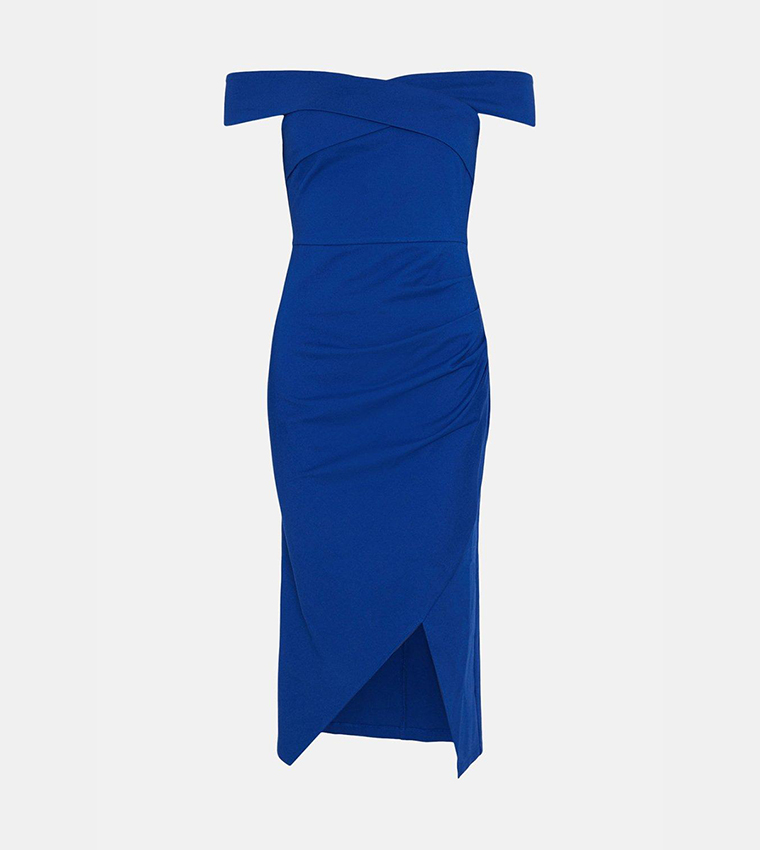 Buy Coast Cross Front Bardot Pencil Dress In COBALT | 6thStreet UAE