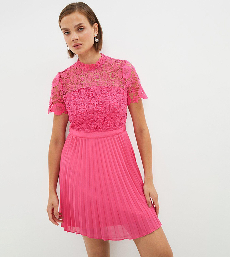 Buy Coast Corded Lace Top Pleated Full Skirt Mini Dress In Hot Pink 6thStreet Kuwait