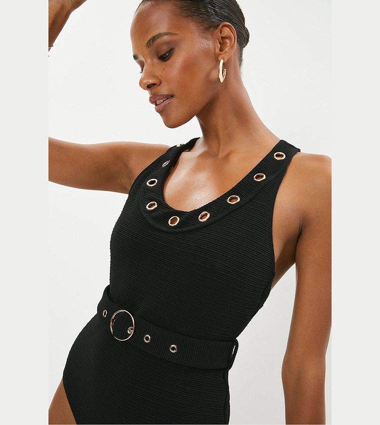 Buy Coast Cross Back Belted Eyelet Swimsuit In Black 6thStreet UAE