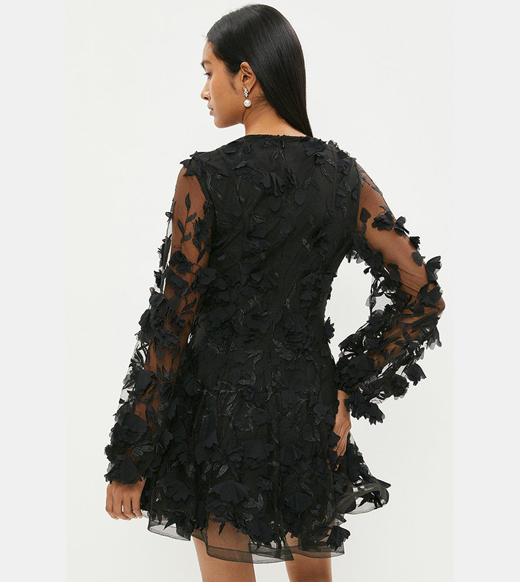 3D Floral-Applique Sheath Mini Dress