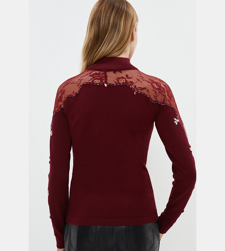 Lace Insert Beaded Jumper