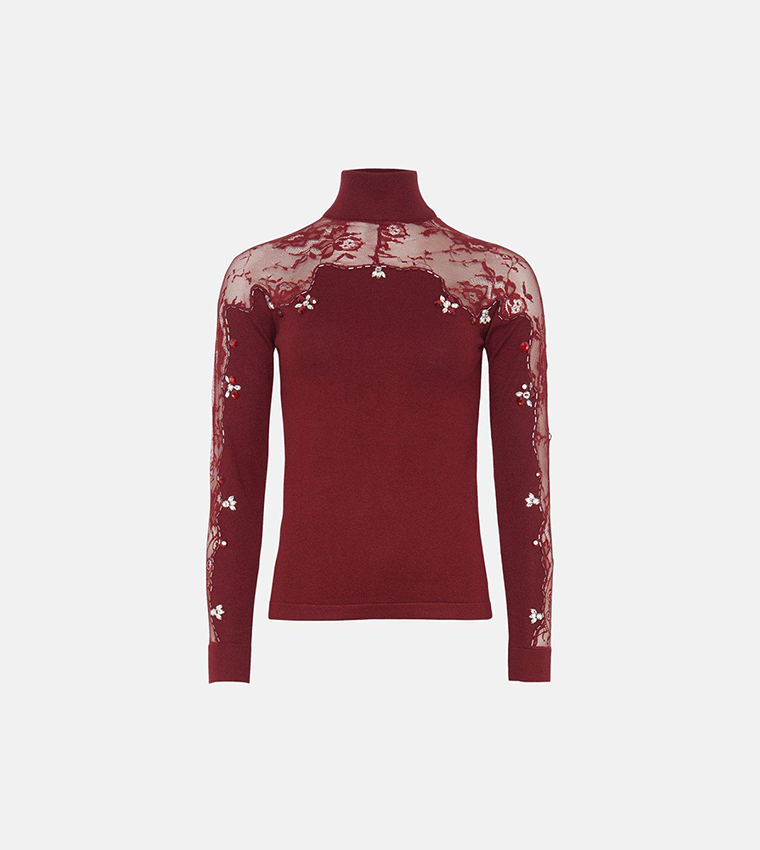 Lace Insert Beaded Jumper