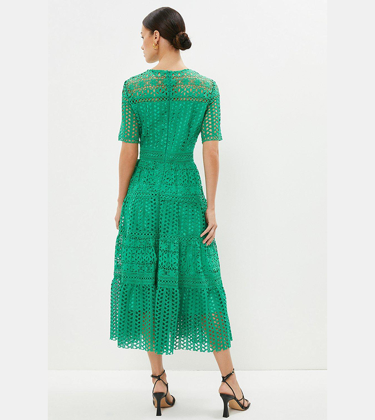 Buy Coast Midi Dress In Lace With Tiers In Green 6thStreet Qatar