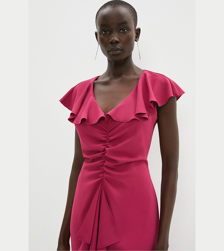 Buy Coast Ruffle V Neck Pencil Dress In Raspberry 6thStreet Kuwait