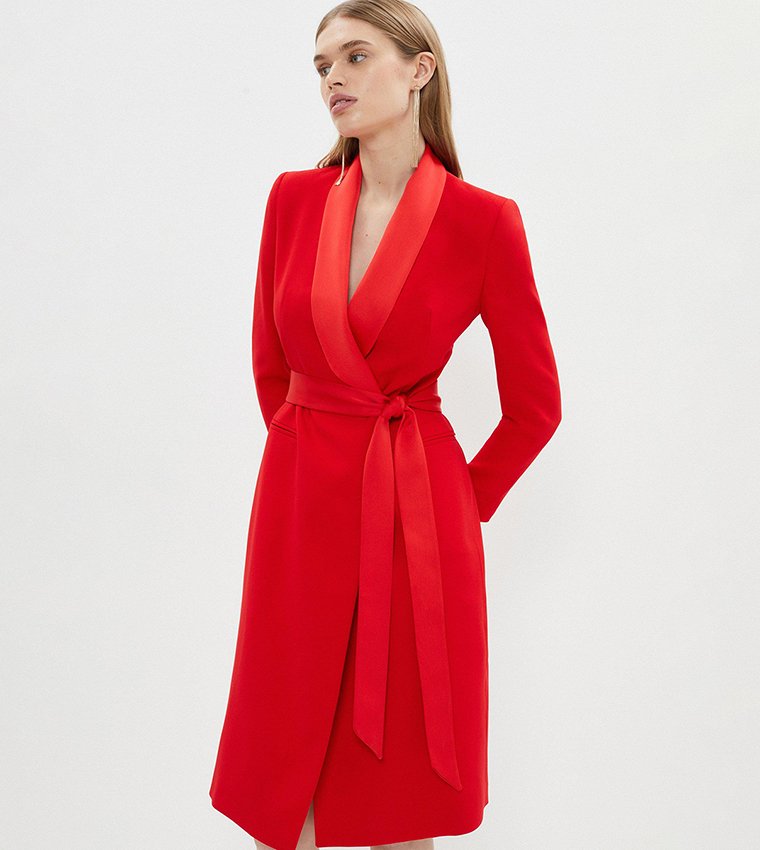 Buy Coast Premium Midi Tuxedo Belted Dress In Red 6thStreet Bahrain